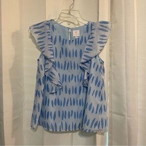 J Marie Sleeveless Ruffle Shirt Blouse Blue Size Extra Small XS